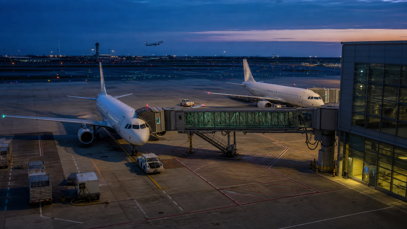 Commercial airline fleet operating at airport gates