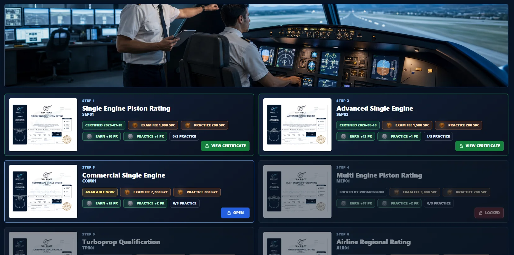 Progressive SimPilot World certification pathway