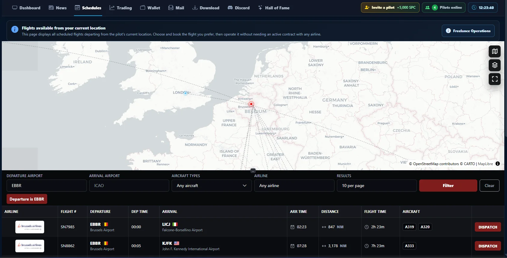 SimPilot World scheduled flight selection